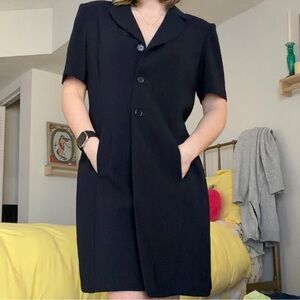 Danny & Nicole Navy Dress with Vibrant Green Accent